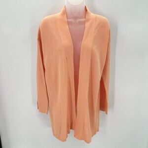 Chicos Cardigan Sweater Open Front Linen Cotton Light Orange Womens M Chico's 1